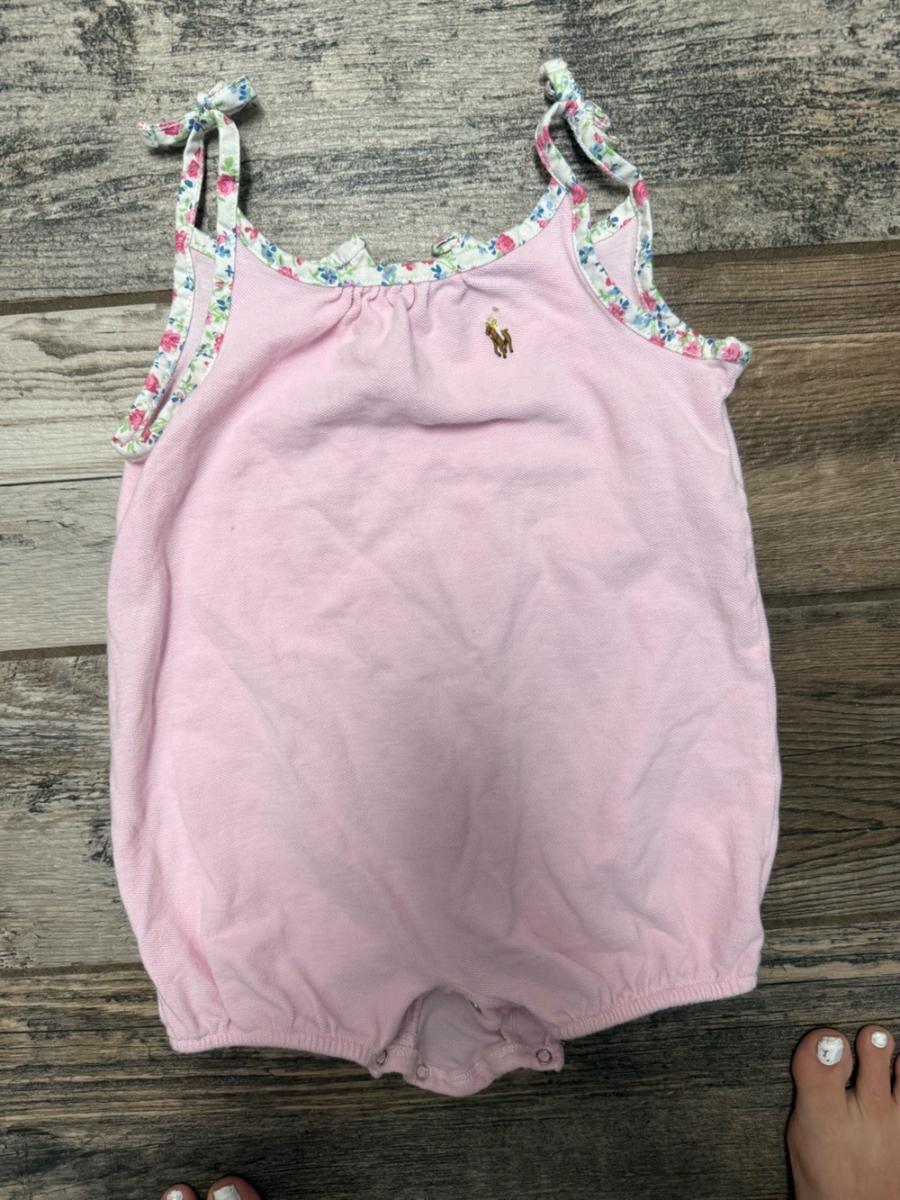 Polo by Ralph Lauren Pink Floral-Trim Tank Romper